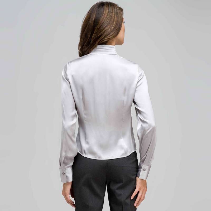 Pleated Bib Long Sleeve Shirt, Silver Grey, large image number 1